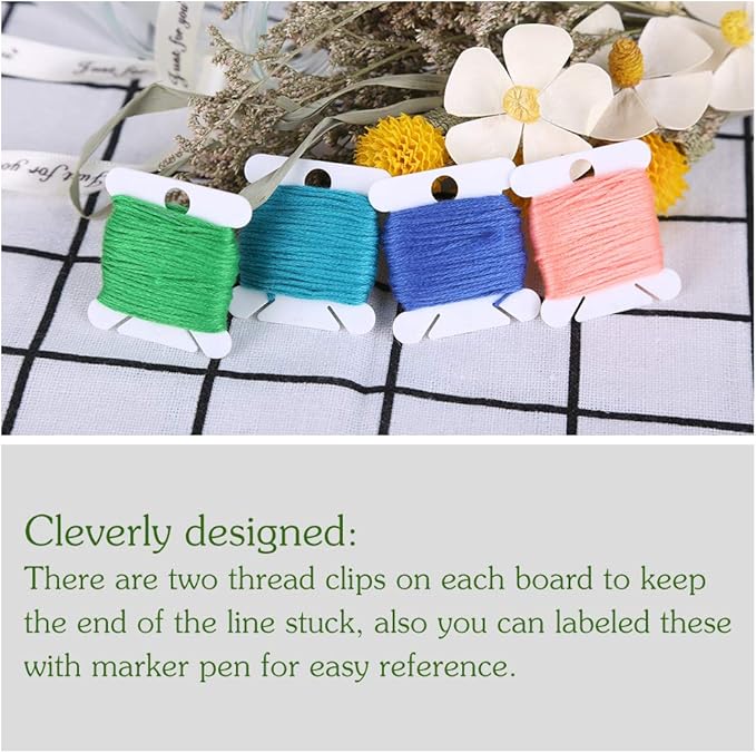 100 Pcs Plastic Floss Bobbin, Embroidery Floss Bobbins, Cross Stitch Embroidery Cotton Thread Embroidery Floss Thread Craft, White Embroidery Thread Organize for DIY Sewing Craft