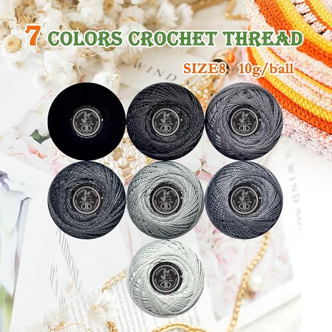 Soft 7 Colors Classic Crochet Thread 7 Pack,100% Cotton (Tin Color-414-5200)