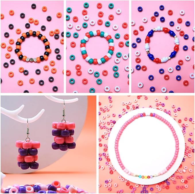 praisebank 4000pcs black pony beads, barrel shaped, plastic, loose beads, craft beads, hair braids