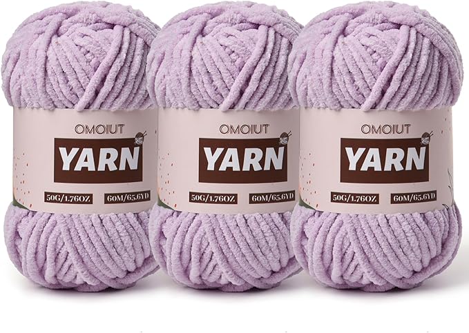 3 Packs Plush Chenille Chunky Crochet Yarn - Baby Yarn for Crocheting Soft - Velvet Yarns Knitting for Blankets Crafts - Fluffy Amigurumi Yarns 150g / 196.8yds (3 Light Purple)