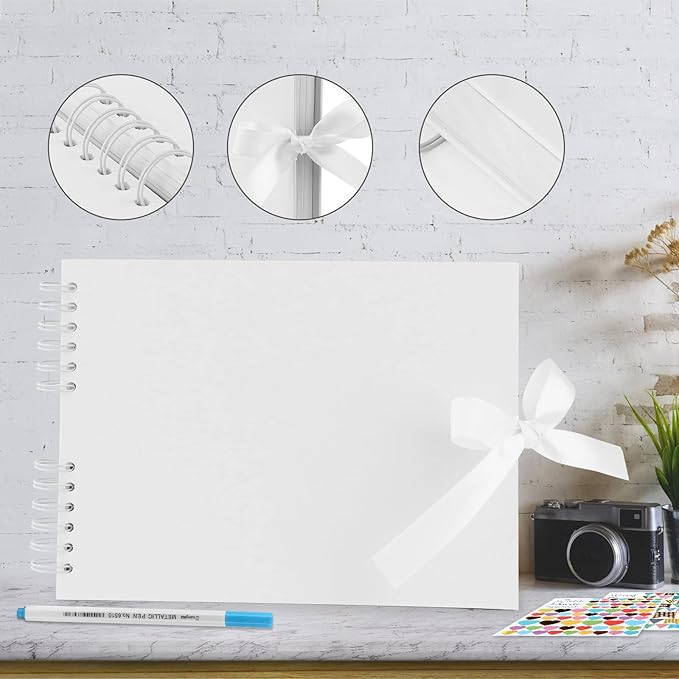 Gotideal 80 Pages Scrapbook Album with 10 Metallic Markers, Craft Paper Photo Album for Wedding and Anniversary, Family DIY Scrapbook Accessories with Scrapbooking Stickers Corners(White)…