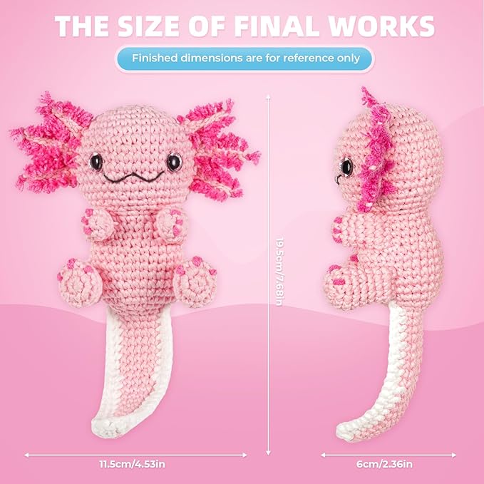 MOREJMTT Crochet Kit for Beginners, Learn to Crochet, Include Easy Knitting Soft Yarn, Step-by-Step Video Tutorial, Hook, Holiday Birthday Gift for Adults (Happy Axolotl)