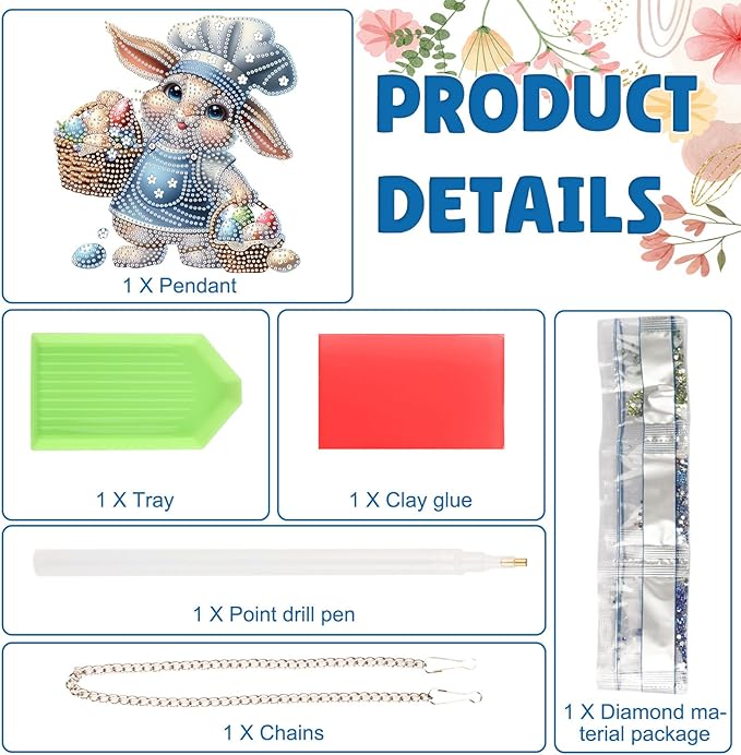DOMROM Rabbit Diamond Art Hanging Kits for Adult, Easter Special Shaped Crystal Diamond Painting Rabbit Pendant, DIY Diamond Art Suncatchers Animal for Home Garden Wall Decor Gift