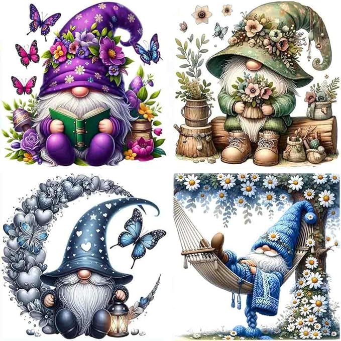 4 pack gnome cross stitch kits for adults beginner,counted cross stitch kits printed stitching cute patterns dimensions needlepoint art crafts embroidery kits for adults beginners (13.7x13.7 inch)