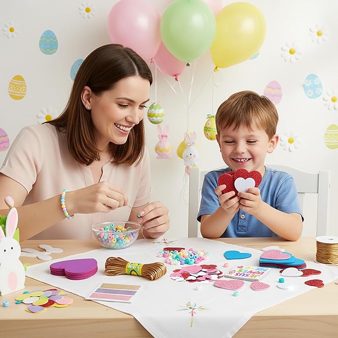 BeYumi Easter Necklace Craft Kit - 24Pcs Easter Christian Heart Felt Jesus Loves Me Necklace Making Kits With Gem Sticker DIY Religious Craft for Kids Sunday School Classroom Activity Gift Party Favor