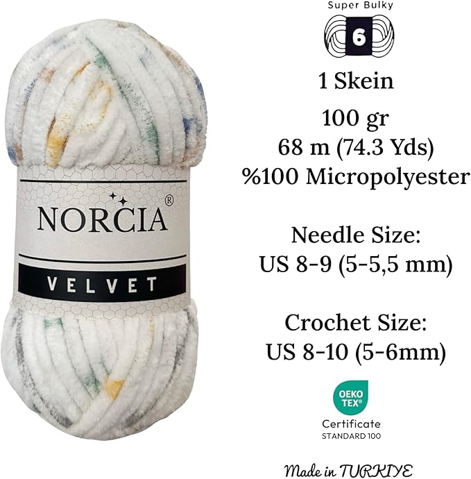 Soft Velvet Yarn Chenille Yarn for Crocheting Super Bulky 100g (74.3 yds) Baby Blanket Yarn for Knitting Amigurumi Yarn for Crochet Weaving Craft