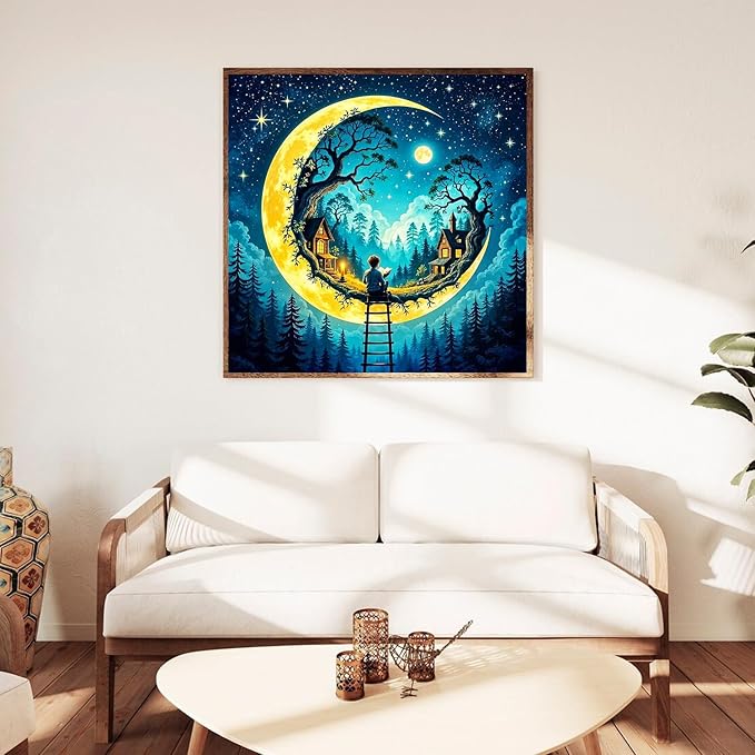 igoodom Diamond Art Kits for Adults, Fantasy Moon Diamond Painting Kit, Full Drill Round Diamond Art Kits, DIY Gem Art and Crafts for Home Wall Decor Gift 14x14inch