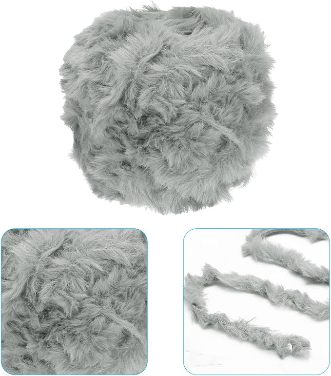 PATIKIL 70yds Faux Fur Yarn, Fuzzy Yarn Crochet Fluffy Yarn Soft Chunky Polyester Plush Fur Eyelash for Crocheting Knit Blanket Rug Sweater Scarf Hat Bear Craft, Light Grey