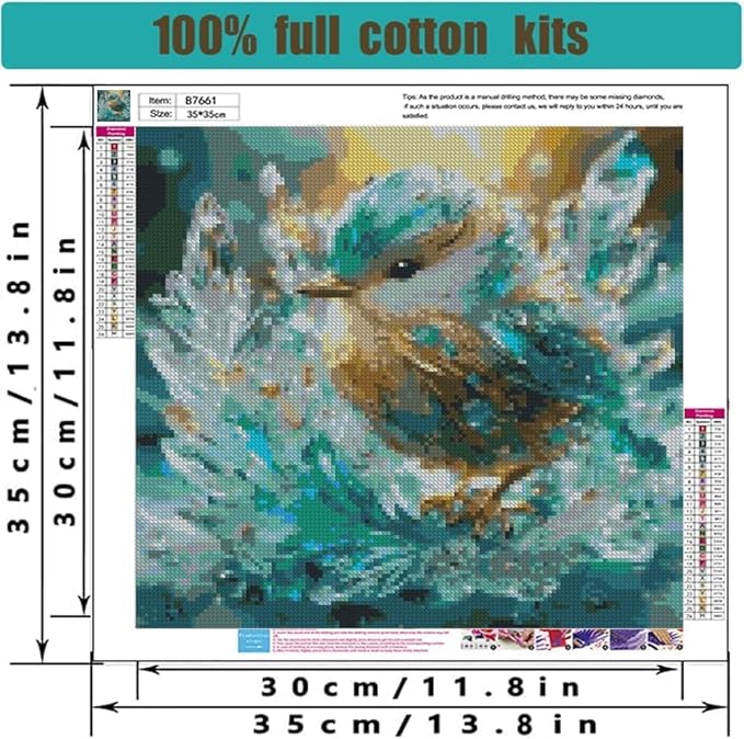 Crystal Bird Stamped Cross Stitch Kits for Adults Beginner, Fantastic Cross Stitch Kits Printed Stitching Patterns Dimensions Needlepoint Art Crafts Embroidery Kits for Adults Beginners 14x14 inch ﻿