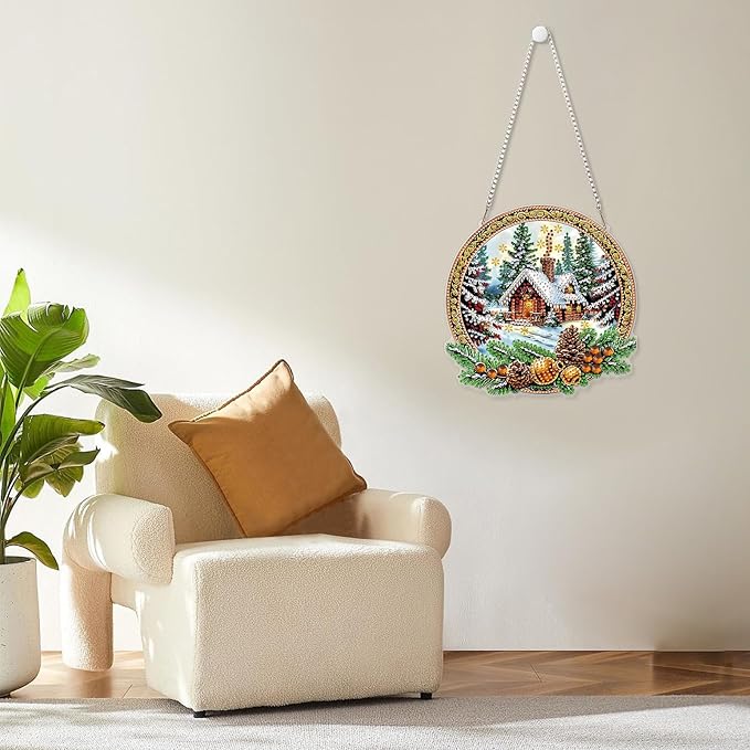 MOGTAA Christmas Diamond Art Hanging Kits for Adults Kids, Winter Landscape Diamond Art Suncatchers, 5D Special Shape Diamond Painting Window Pendant Kit for Home Garden Wall Decor