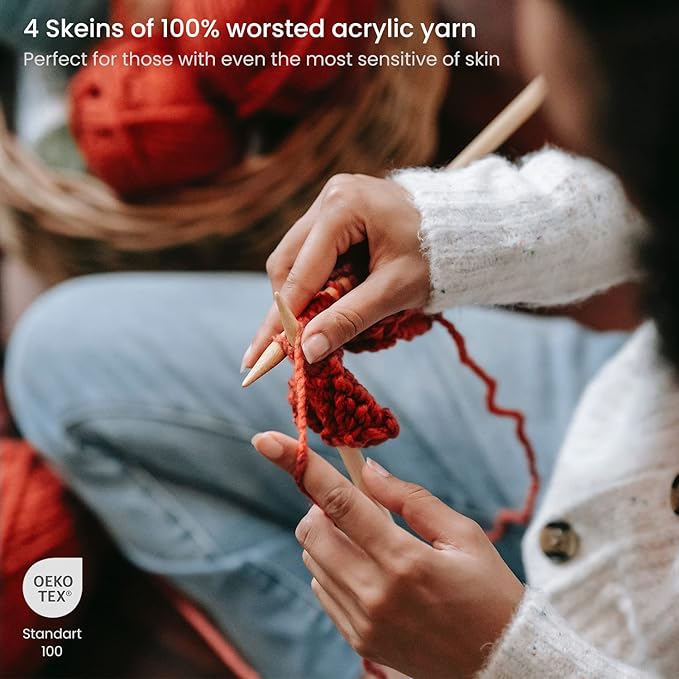 ARTEZA Acrylic Yarn for Crocheting, 4 x 200-g Skeins of Worsted Yarn for Knitting, Red A201, Knitting & Crochet Supplies