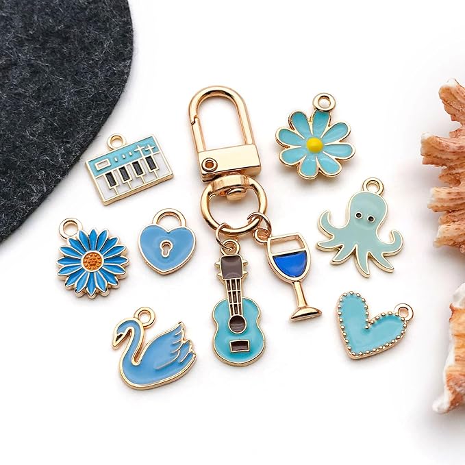 WOCRAFT 40pcs 20 pairs Assorted Enamel Bracelet Charms for Jewelry Making DIY Necklace Bracelet Earrings Keychain Crafting Charms Kit Crafts (Lake Blue-SN998)