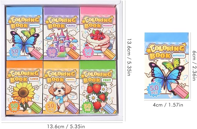 Women's Mini Coloring Book, 6 Pack Small Coloring Books for Adults, 2.36" x 1.57" Pocket Size, Cute Coloring Stickers Books for Adult Kids to Relief Stress Pass The Time