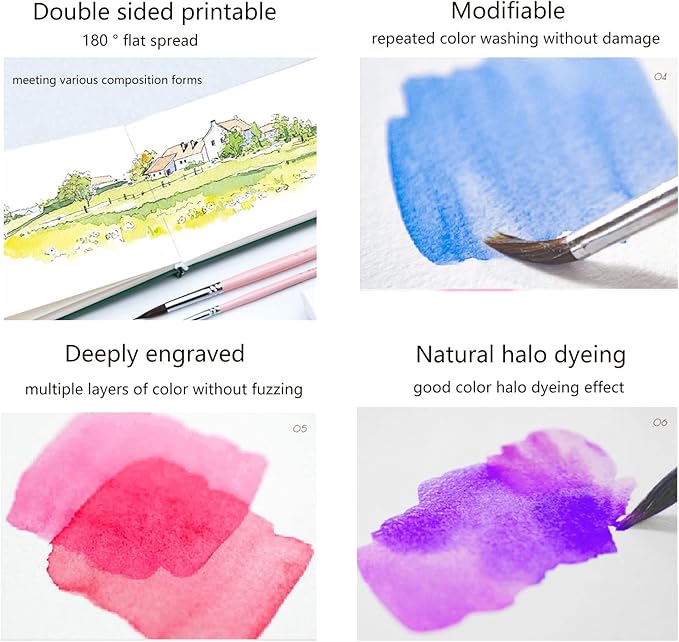Handmade Watercolor Journal, 7.6x5.3'', 140lb/300gsm, Cold Press, 20 Sheets/40 Pages,Sketchbook,Travel Notebook, Suit for Watercolor/Pen Light Color/Gouache/Acrylic/Sketching
