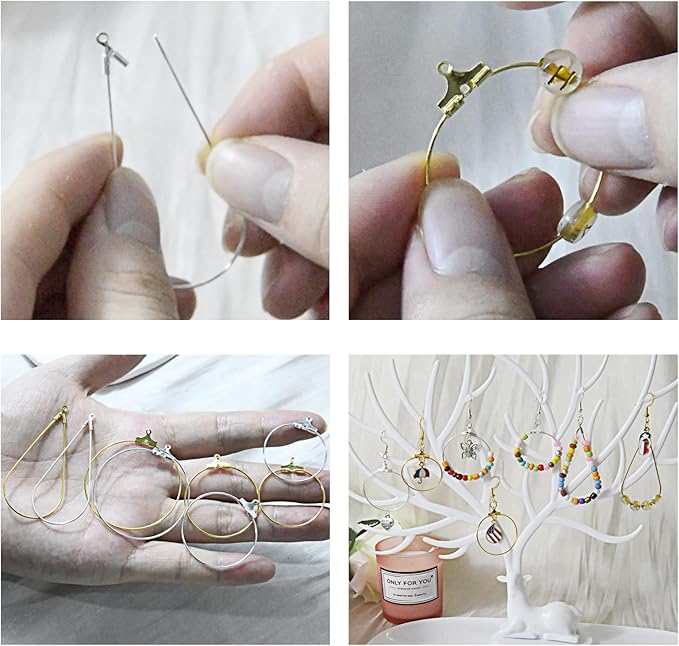 XKCWXY Professional 415Pcs Jewelry Making Supplies for Adults - Earring Findings Components with Hoops, Hooks, Jump Rings,Accent Beads and Charms, Craft Tools Included