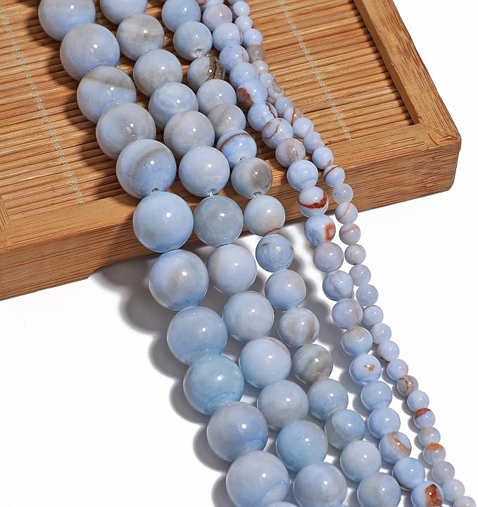 Stone Beads, 60pcs Blue Aquamarine Gemstone, 6mm Round Loose Beads for Jewelry Making, Bracelets, with Bag, String & Card