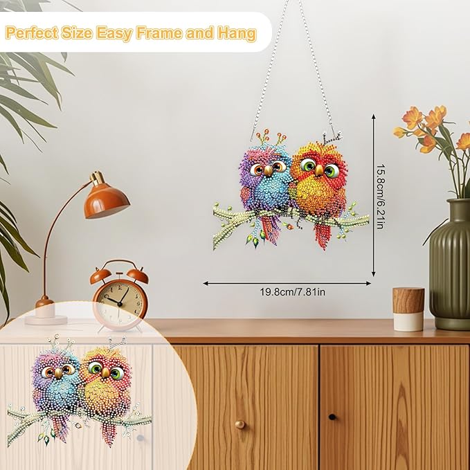 TOSTOG Exquisite Birds Diamond Art Pendant Kits for Adult, Cute Diamond Painting Hanging Kit for Beginners, 5D DIY Crafts Gem Art, Waterproof Full Accessories for Home Decor Idea 20 * 20 cm/8 * 8 in