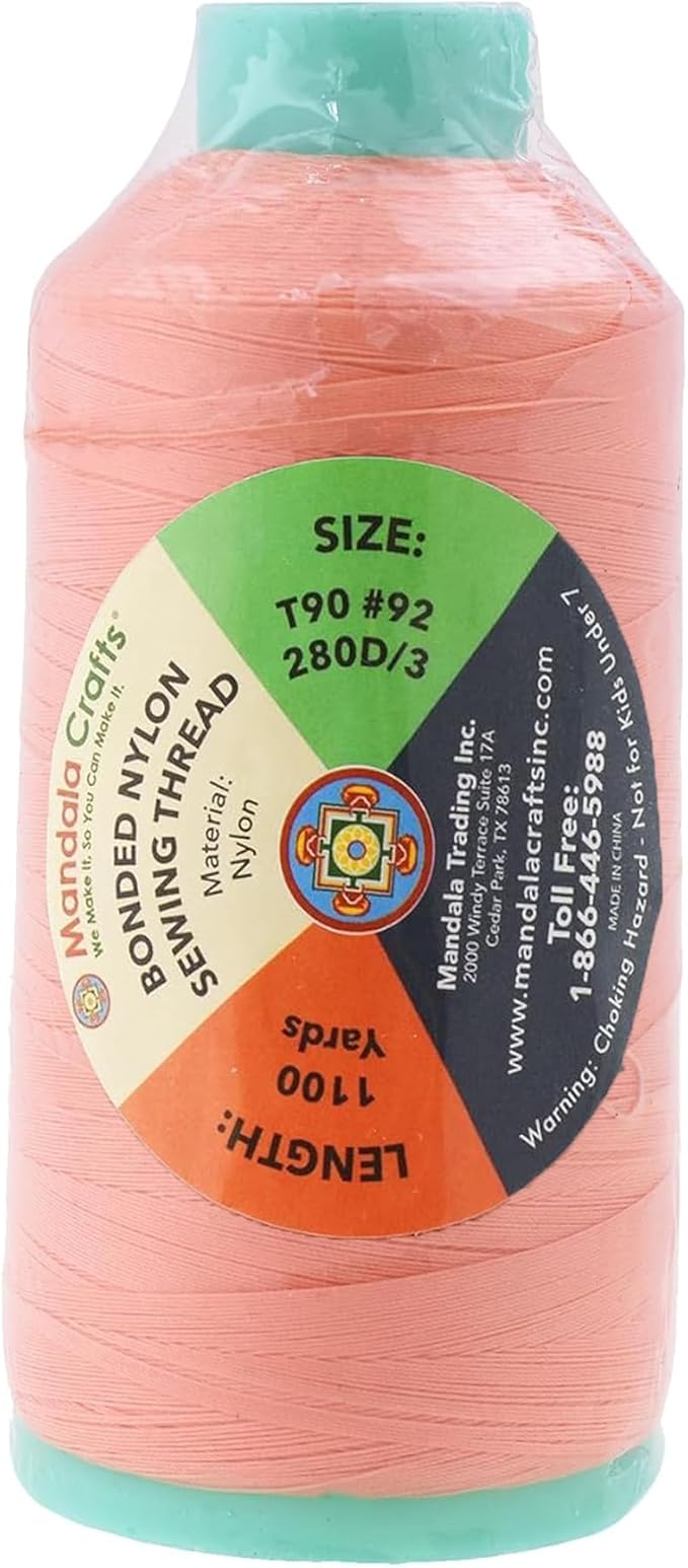 Mandala Crafts Size 92 280D T90 Bonded Nylon Thread - Blush 1100 YDs Tex 90 Heavy Duty Sewing Threads for Leather, Jeans, Weaving, Outdoor Marine Upholstery