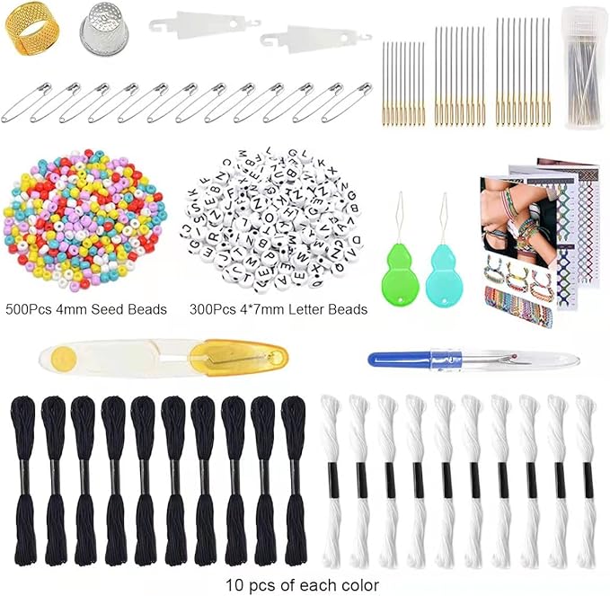 VICOVI Friendship Bracelet String Kits with Organizer Storage Box, 110 Colors Embroidery Floss 52Pcs Cross Stitch Tools-Labeled with Embroidery Thread Numbers for Bobbins Great Production Gift