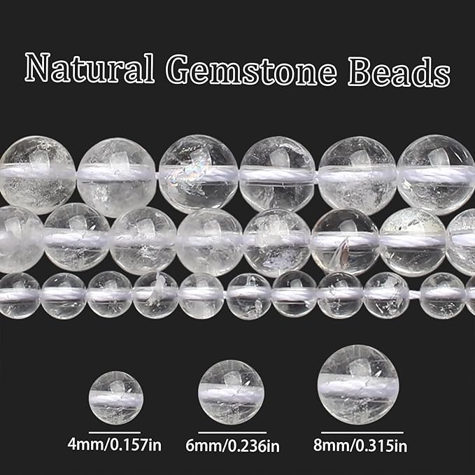 Song Xi 45pcs 8mm Natural White Crystal Stone Beads for Jewelry Making, Gemstones Beads Bracelet for Necklace Earring Keychain, with Jewelry Box and Elastic for Christmas Wedding Birthday Gift