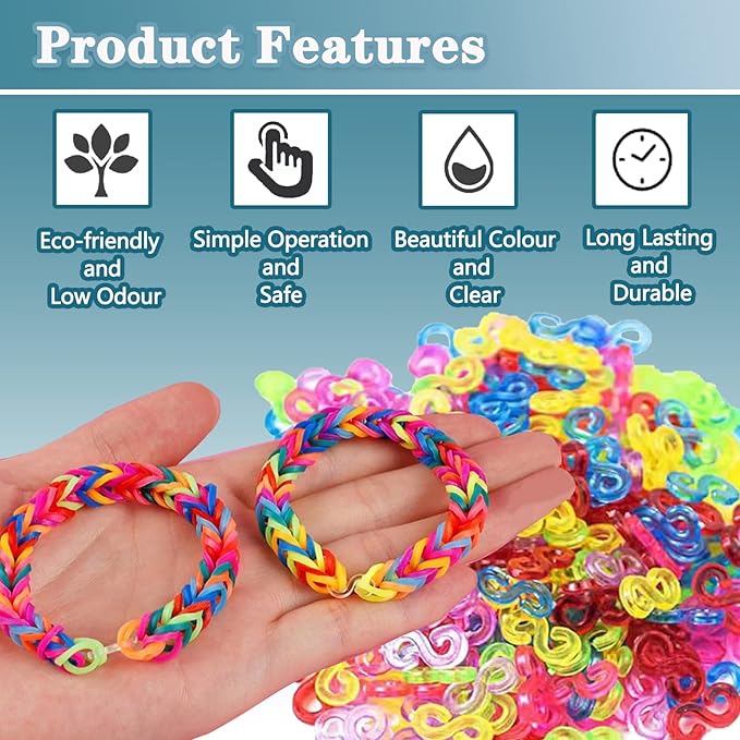 S Clips Rubber Band Clips 1000 Pieces Loom Rubber Band Clips Plastic Band Clips Connectors Refills Bracelet Kit Clip for Loom Bracelets DIY Making Refill Kit