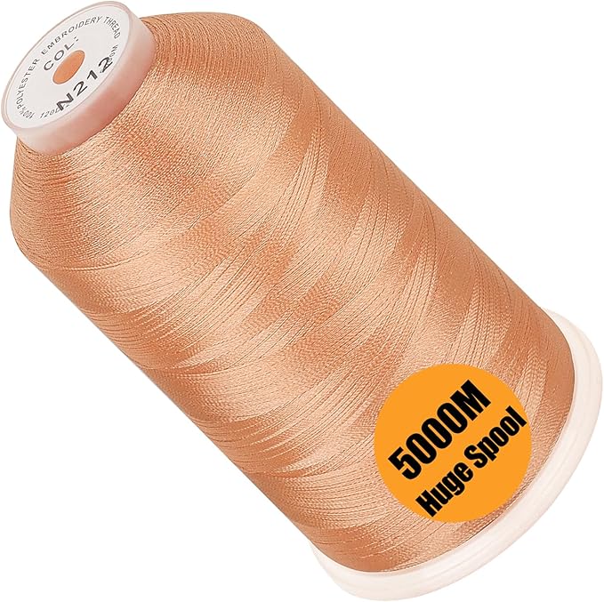 New brothread - Single Huge Spool 5000M Each Polyester Embroidery Machine Thread 40WT for Commercial and Domestic Machines - Peach (Janome Color)