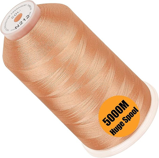 New brothread - Single Huge Spool 5000M Each Polyester Embroidery Machine Thread 40WT for Commercial and Domestic Machines - Peach (Janome Color)