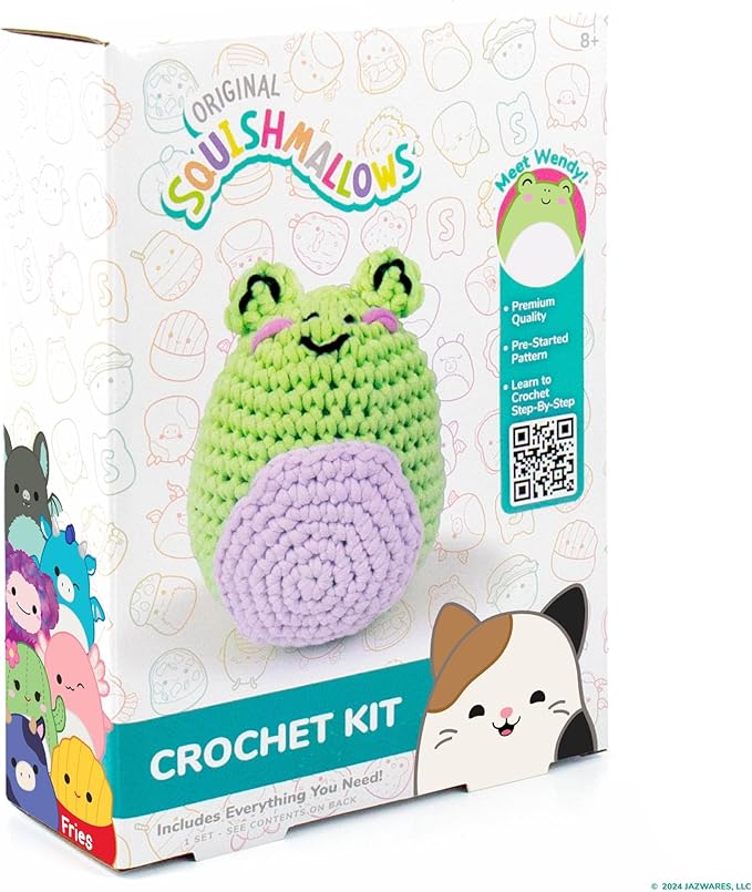 Squishmallows Original Wendy The Frog Crochet Kit, Includes Yarn, Crochet Hook, Starter Hooks, Step-by-Step Tutorials, Exclusive Crochet Kit, DIY Craft, Crochet Kits, Great Teen Gifts