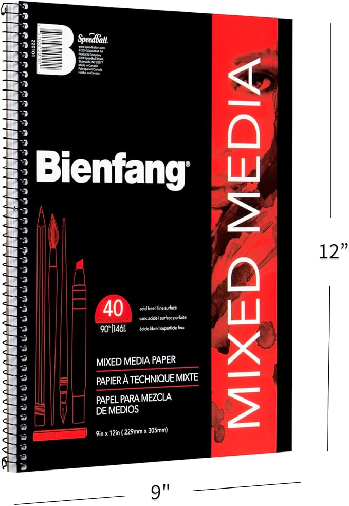 Bienfang Mixed Media Pad, 9x12 Inches (2-Pack) 40-Sheets Artist Paper, Spiral-Bound Sketchbook, 90lb,146gsm