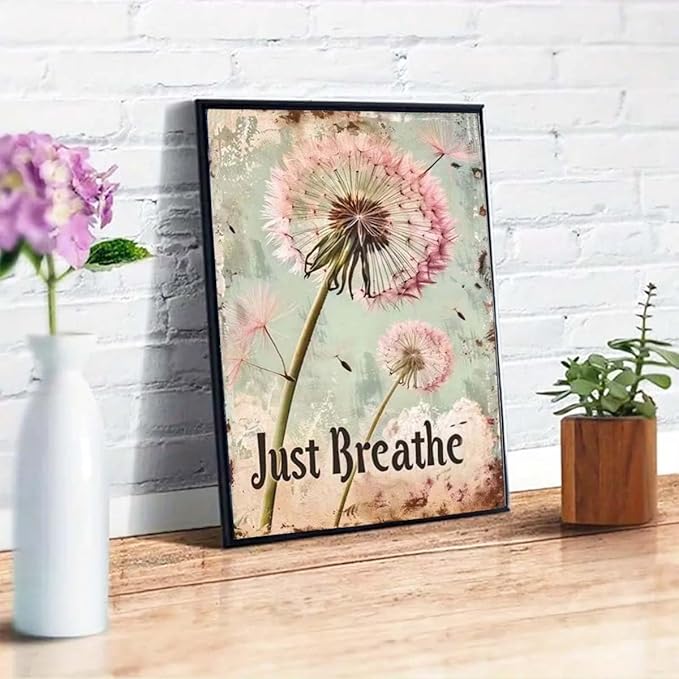 GEMFAMILY Dandelion 5D Diamond Art Kits for Adults,Just Breathe Diamond Painting Kits for Beginner,DIY Round Full Drill Diamond Dot Painting Gem Art Kits for Adults Home Wall Decor12X16Inch