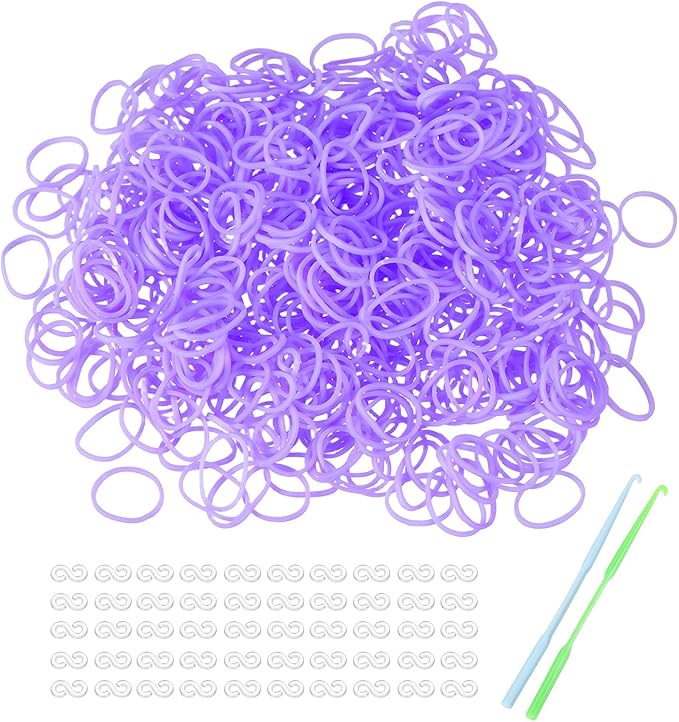 MECCANIXITY 1200 Pcs Loom Rubber Bands Kit with 50 Pcs S-Clips 2-Hooks Rubber Bands Refill Bracelet Making Kits for Weaving DIY Handcrafts Gift, Light Purple