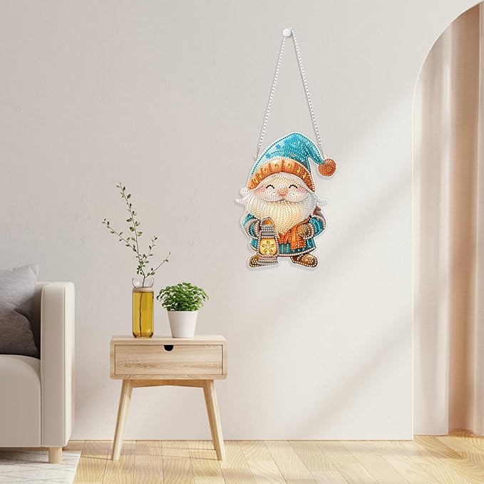 GHHKUD Hanging Diamond Art Christmas Pendants Kits, DIY Hanging Decoration Double Sided Gnomes Diamond Pinting Ornaments for Adults Kids Gifts for Home Decor