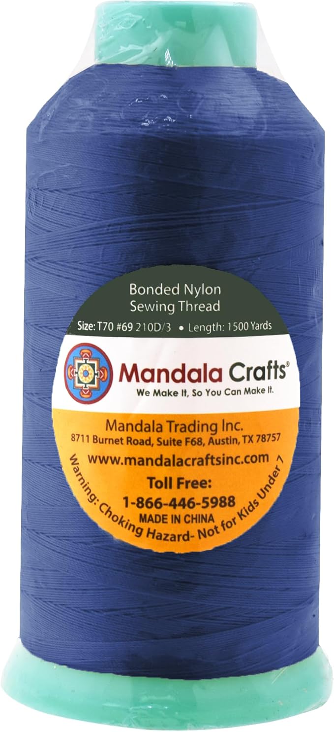 Mandala Crafts Size 69 210D T70 Bonded Nylon Thread - Denim 1500 YDs Tex 70 Heavy Duty Sewing Threads for Leather, Jeans, Weaving, Outdoor Marine Upholstery