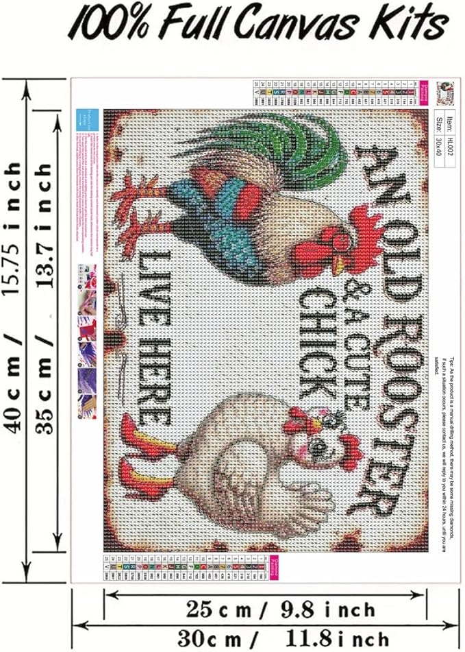 5D Diamond Art Painting Kits for Adults, An Old Rooster & A Cute Chick Live Here Chicken Art Kits For Beginner,DIY Vintage Full Round Gem Crystal Art Paint by Diamond Home Wall Decor12X16inch