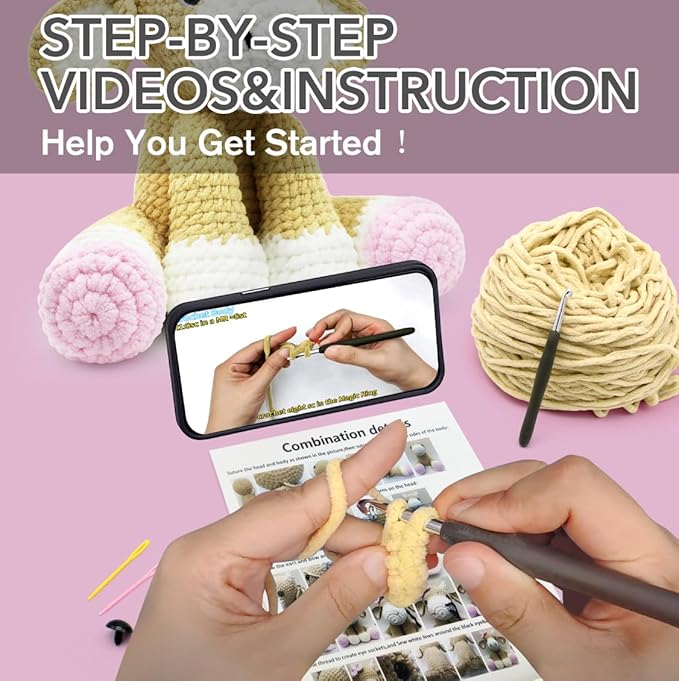 codgp crochet kit for beginners,11.8in crochet animal kit cow,crochet starter kit gift for adults kids with yarn sets,amigurumi crochet kit with step-by-step video tutorials