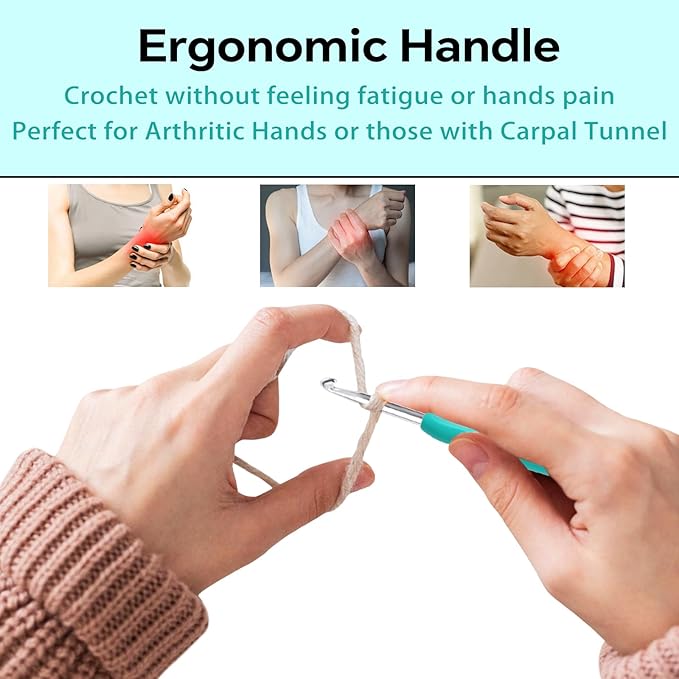 5.5mm Crochet Hook, Ergonomic Crochet Hook, Smooth and Extra Long  Knitting Needles, with Soft Rubber Ergonomic Handle and Aluminum Tip, Perfect Beginner and Arthritic Crochet Hooks (5.5 mm)