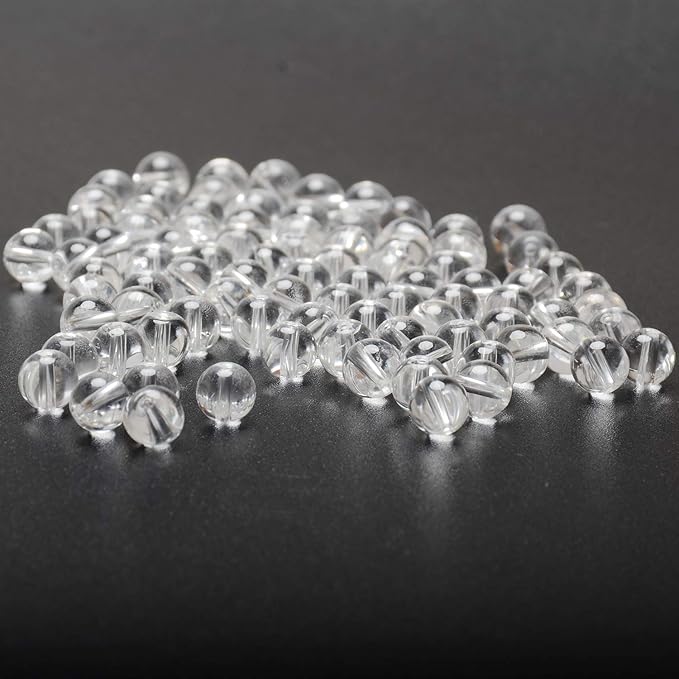 LPBeads 200Pcs Polished 6mm Round Natural Clear Quartz Gemstone Loose Beads with Stretch Cord for Jewelry Making Bracelets