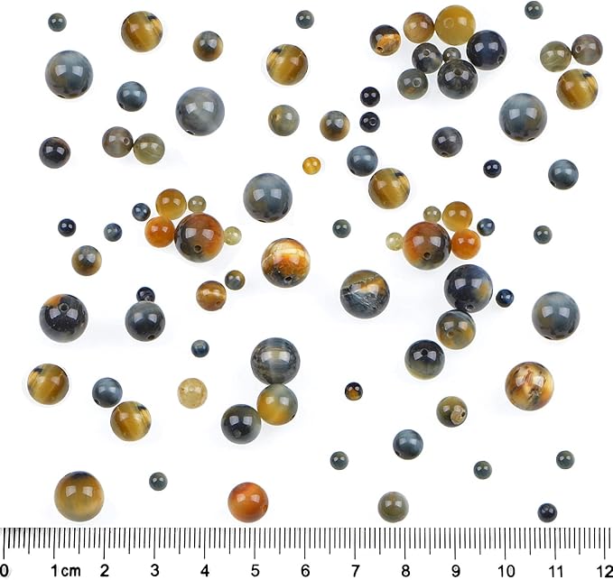 bymitel 210pcs crystal beads stone gemstone round energy healing loose beads with stretch cord for jewelry making bracelets anklets (yellow blue tiger's eye, 6mm 210pcs)