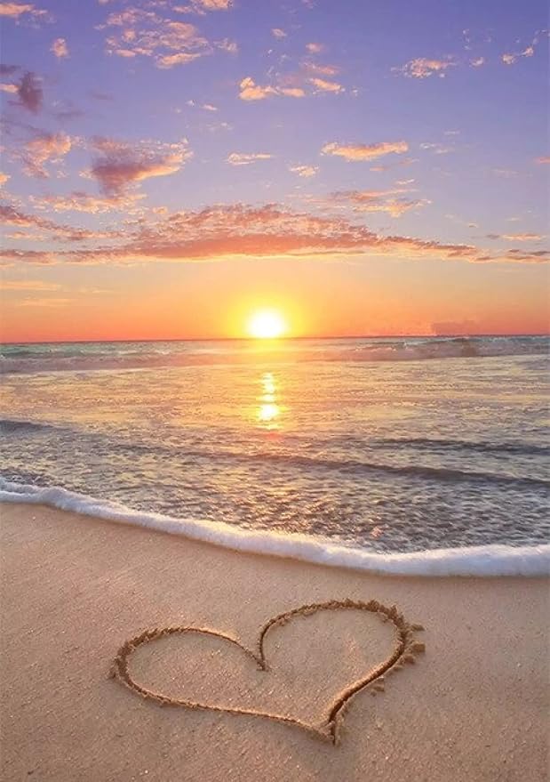 NAIMOER Diamond Painting Kits for Adults, DIY 5D Full Drill Round Diamond Art Beach Sunset Heart Crystal Diamond Art for Home Wall Decor (Diamond Painting 12x16 inch)