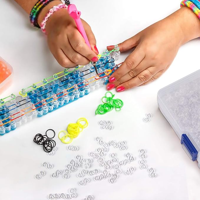 FEPITO 2000 Pcs Loom Rubber Bands S Clips Plastic Band Clips Connectors Refills Kit Clip for Loom Bracelets DIY Making, Clear