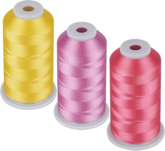 Simthread 60WT Bobbin Fill Thread Machine Embroidery Thread 5000M 3-Pack Pink Yellow Light Lilac