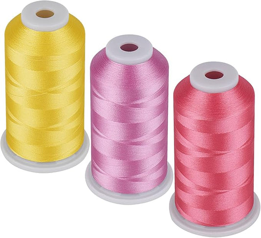 Simthread 60WT Bobbin Fill Thread Machine Embroidery Thread 5000M 3-Pack Pink Yellow Light Lilac