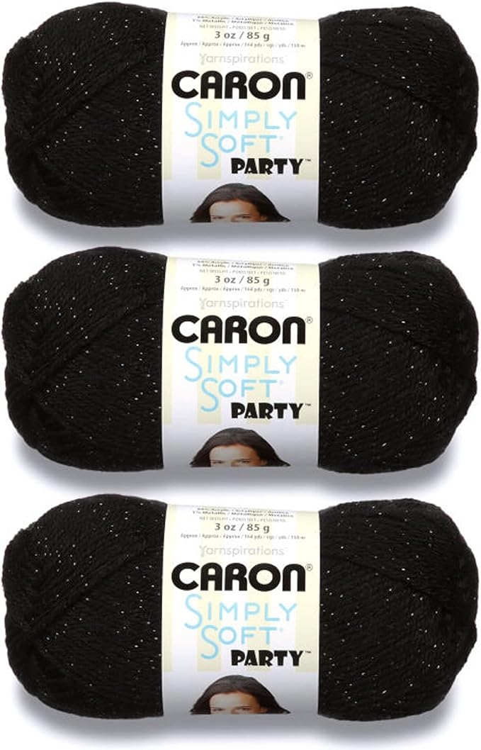 Caron Simply Soft Party Black Sparkle Yarn - 3 Pack of 85g/3oz - Acrylic - 4 Medium (Worsted) - 164 Yards - Knitting/Crochet