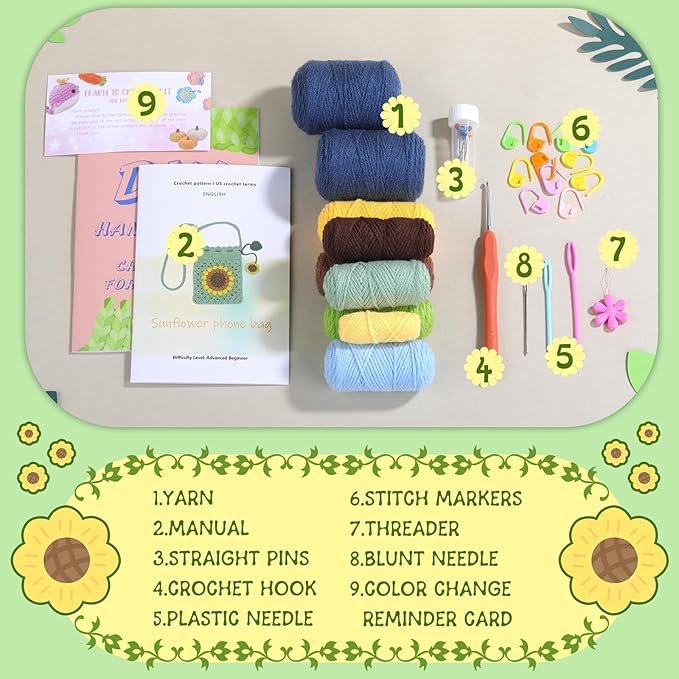 Pnytty Crochet Kit for Beginners, Beginners Crochet Kit-Bag, Crochet Starters Craft Kniting Kits for Adults Include Crochet Yarn Hook Tools Supplies and Easy Step-by-Step Video Tutorials (Blue)