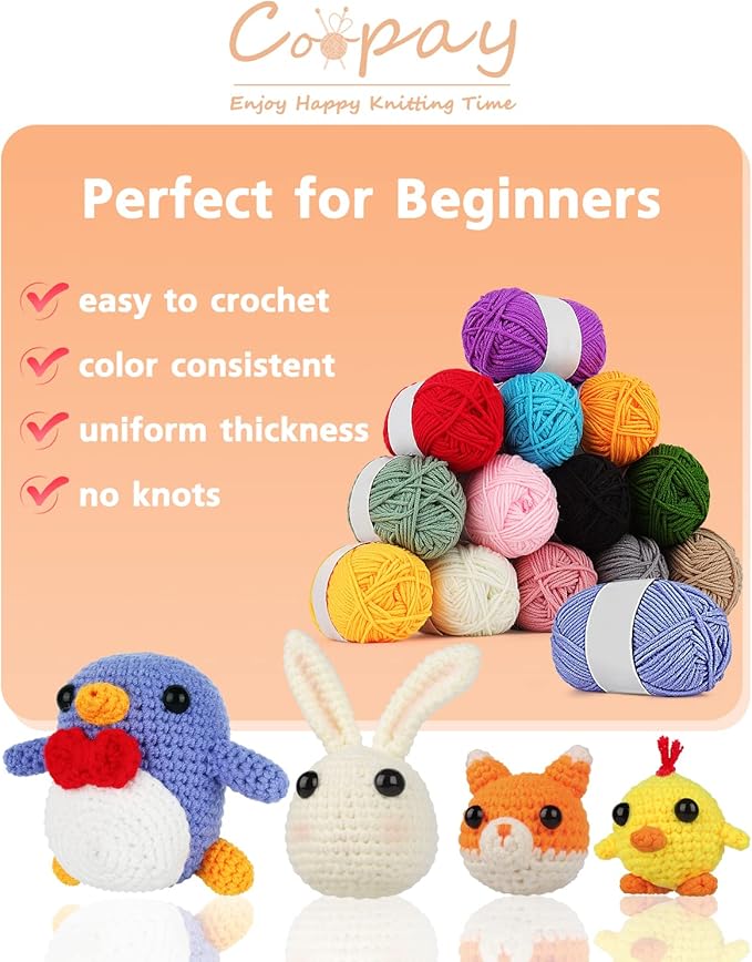 Coopay Yarn for Crocheting & Knitting, 25gx14 Colors Crochet Yarn 1071yd Acrylic Yarns for Crochet Animal Kit, Multicolor Kit 4ply Soft Yarns Set for Beginners/Professionals