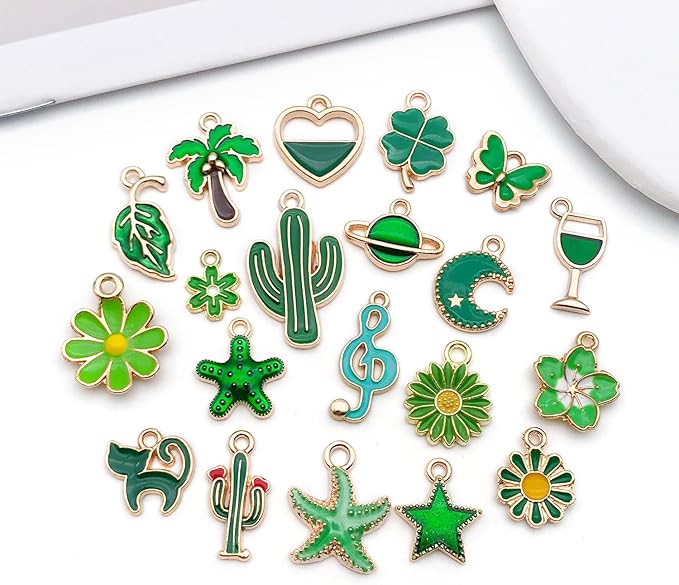 WOCRAFT 40pcs 20 pairs Assorted Enamel Bracelet Charms for Jewelry Making DIY Necklace Bracelet Earrings Keychain Crafting Charms Kit Crafts (Green-SN992)