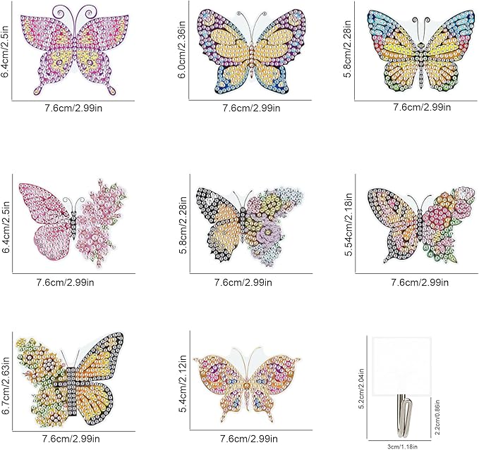antor 8 Pack Butterfly Diamond Art Hooks, DIY Crystal Rhinestone Diamond Painting Wall Hangers Kit for Adults, Traceless Adhesive Hooks for Keys, Towels, Bags, Kitchen & Room Decor