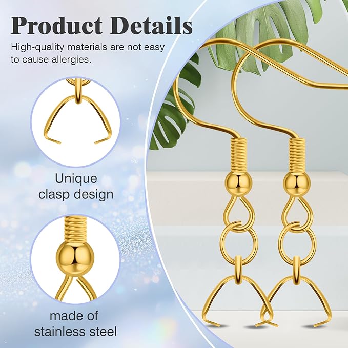 earring hooks 50 pcs/25 pairs, stainless steel golden ear wires fish hooks, hypo-allergenic jewelry findings parts for diy jewelry making