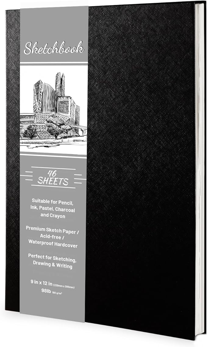 Hardcover Sketch Book 9" x 12", Sketchbook Drawing Pads, 160GSM Thick Smooth Sketching Paper 46 Sheets/92 Pages, Micro-Perforated Pages