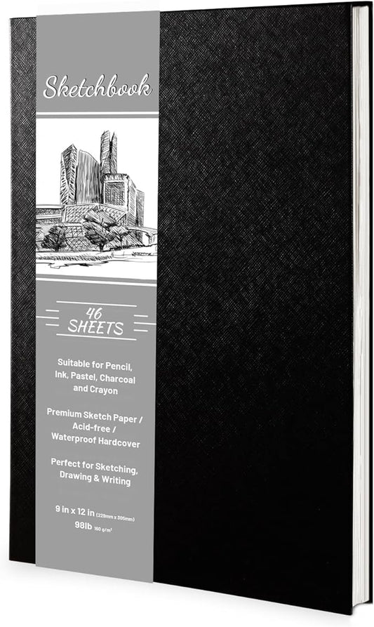 Hardcover Sketch Book 9" x 12", Sketchbook Drawing Pads, 160GSM Thick Smooth Sketching Paper 46 Sheets/92 Pages, Micro-Perforated Pages